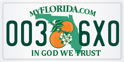 FL license plate 0036XO