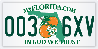 FL license plate 0036XV