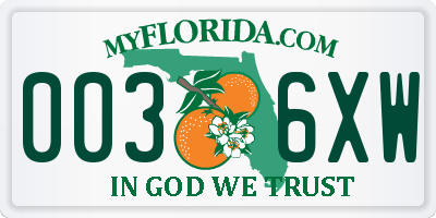 FL license plate 0036XW