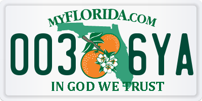 FL license plate 0036YA