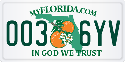 FL license plate 0036YV