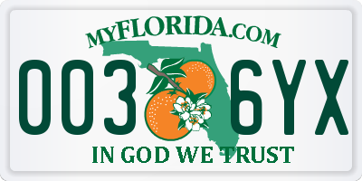 FL license plate 0036YX