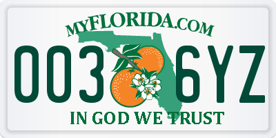 FL license plate 0036YZ