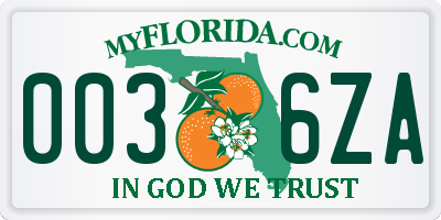 FL license plate 0036ZA