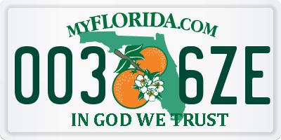 FL license plate 0036ZE