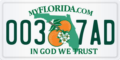 FL license plate 0037AD