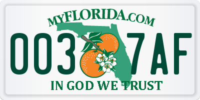 FL license plate 0037AF