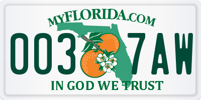 FL license plate 0037AW