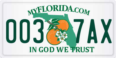 FL license plate 0037AX
