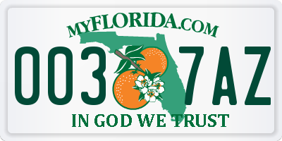 FL license plate 0037AZ