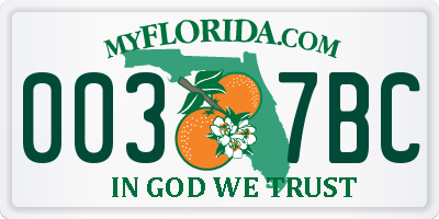 FL license plate 0037BC