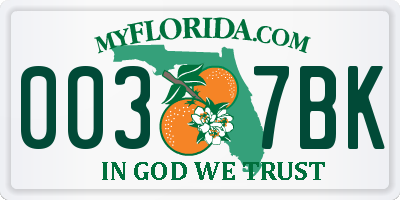 FL license plate 0037BK