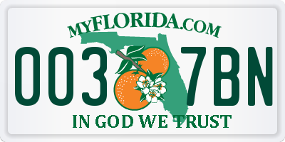 FL license plate 0037BN