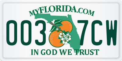 FL license plate 0037CW