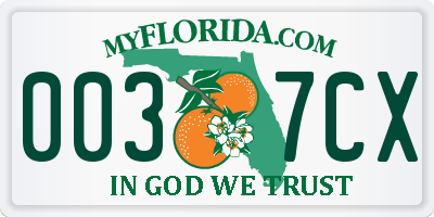 FL license plate 0037CX