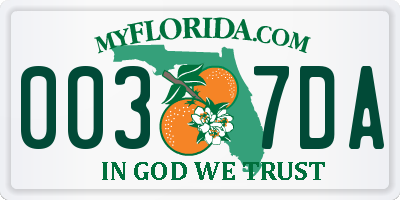 FL license plate 0037DA