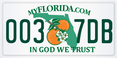 FL license plate 0037DB