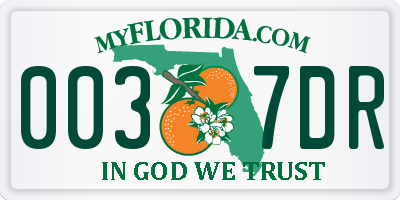 FL license plate 0037DR