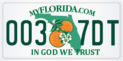 FL license plate 0037DT