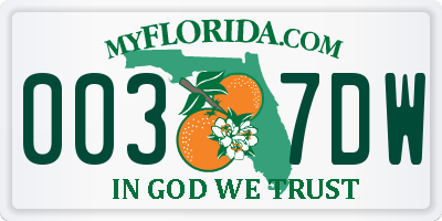 FL license plate 0037DW