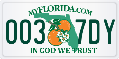 FL license plate 0037DY