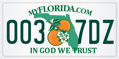 FL license plate 0037DZ
