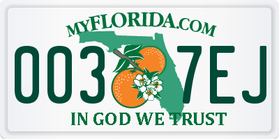 FL license plate 0037EJ