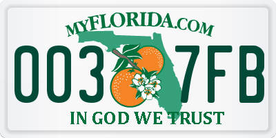 FL license plate 0037FB