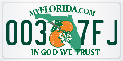 FL license plate 0037FJ