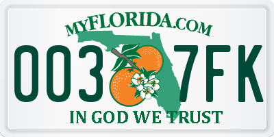 FL license plate 0037FK