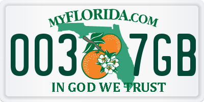 FL license plate 0037GB