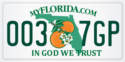 FL license plate 0037GP