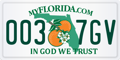 FL license plate 0037GV