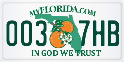 FL license plate 0037HB