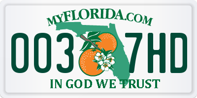 FL license plate 0037HD
