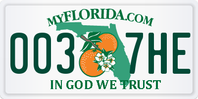 FL license plate 0037HE