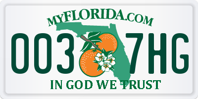 FL license plate 0037HG