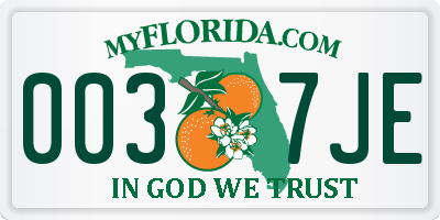 FL license plate 0037JE