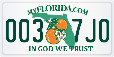 FL license plate 0037JO
