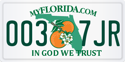 FL license plate 0037JR