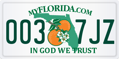FL license plate 0037JZ