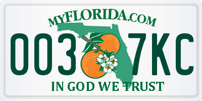 FL license plate 0037KC