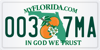 FL license plate 0037MA