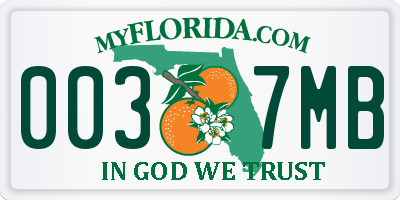FL license plate 0037MB