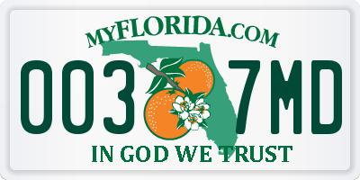 FL license plate 0037MD