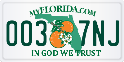 FL license plate 0037NJ