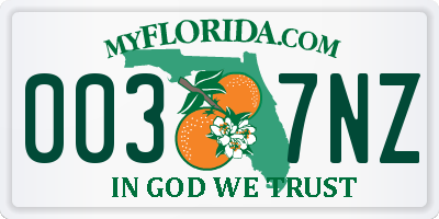 FL license plate 0037NZ