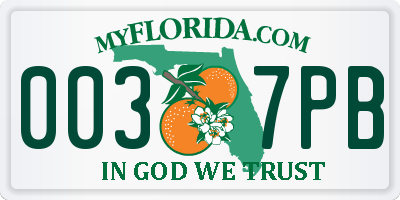 FL license plate 0037PB