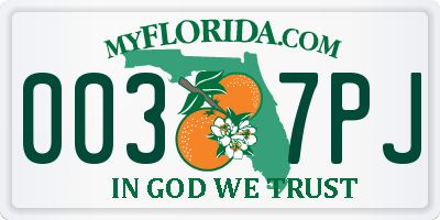 FL license plate 0037PJ