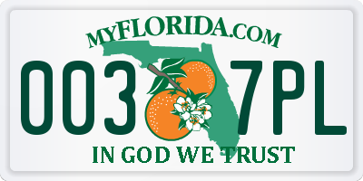 FL license plate 0037PL